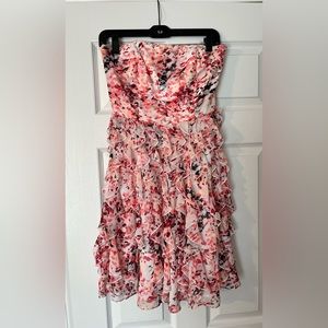 White House Black Market strapless ruffle dress.